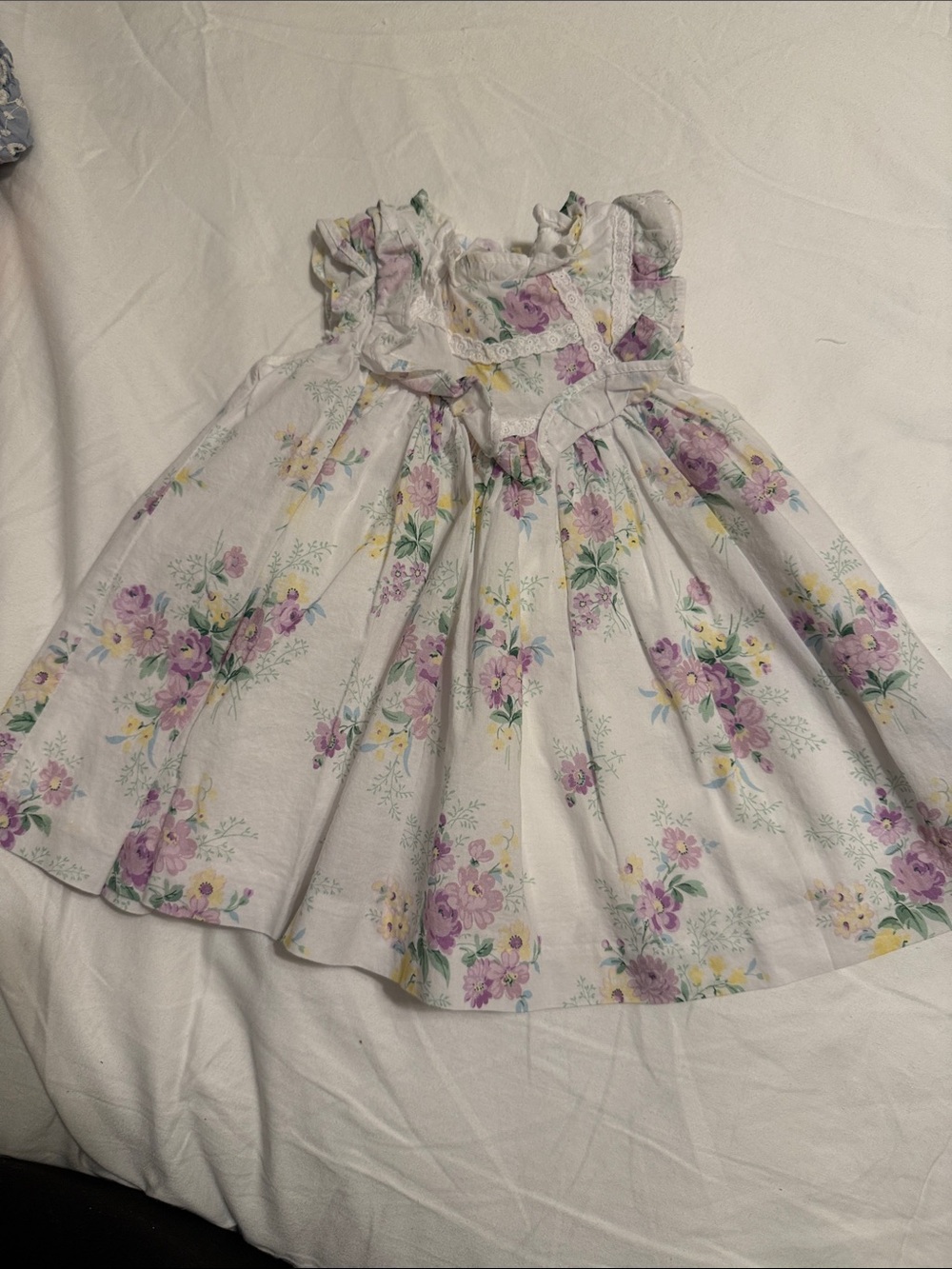 Janie and Jack White Floral Ruffle Sundress with Purple and Yellow Blooms